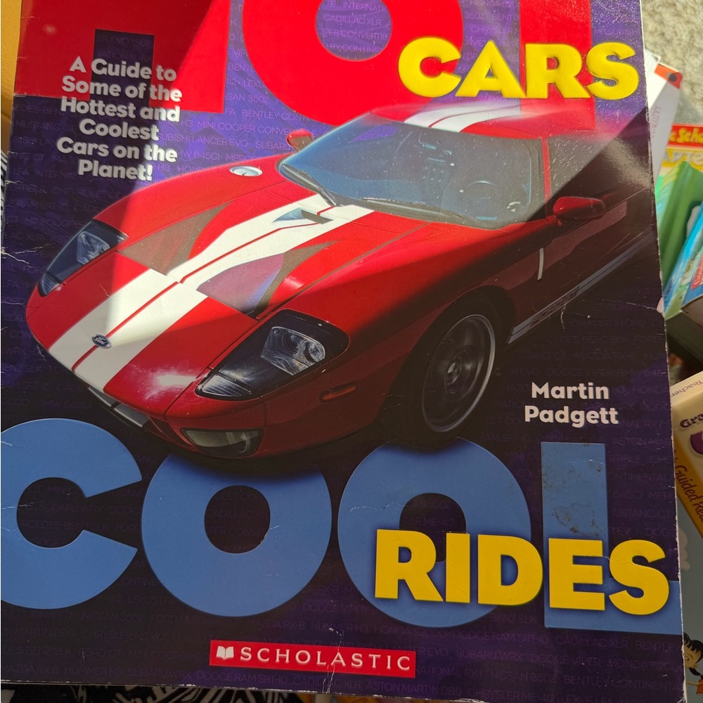 Red Sports Car book Cover with White Racing Stripes